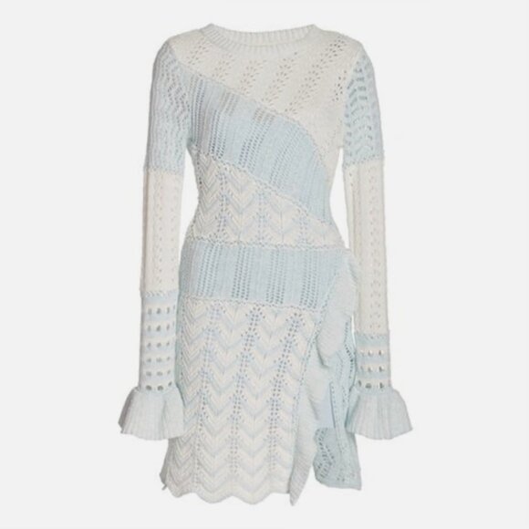 LoveShackFancy Long Sleeve Sweater Knit Dress Womens Small Blue White XS GUC - Picture 3 of 6